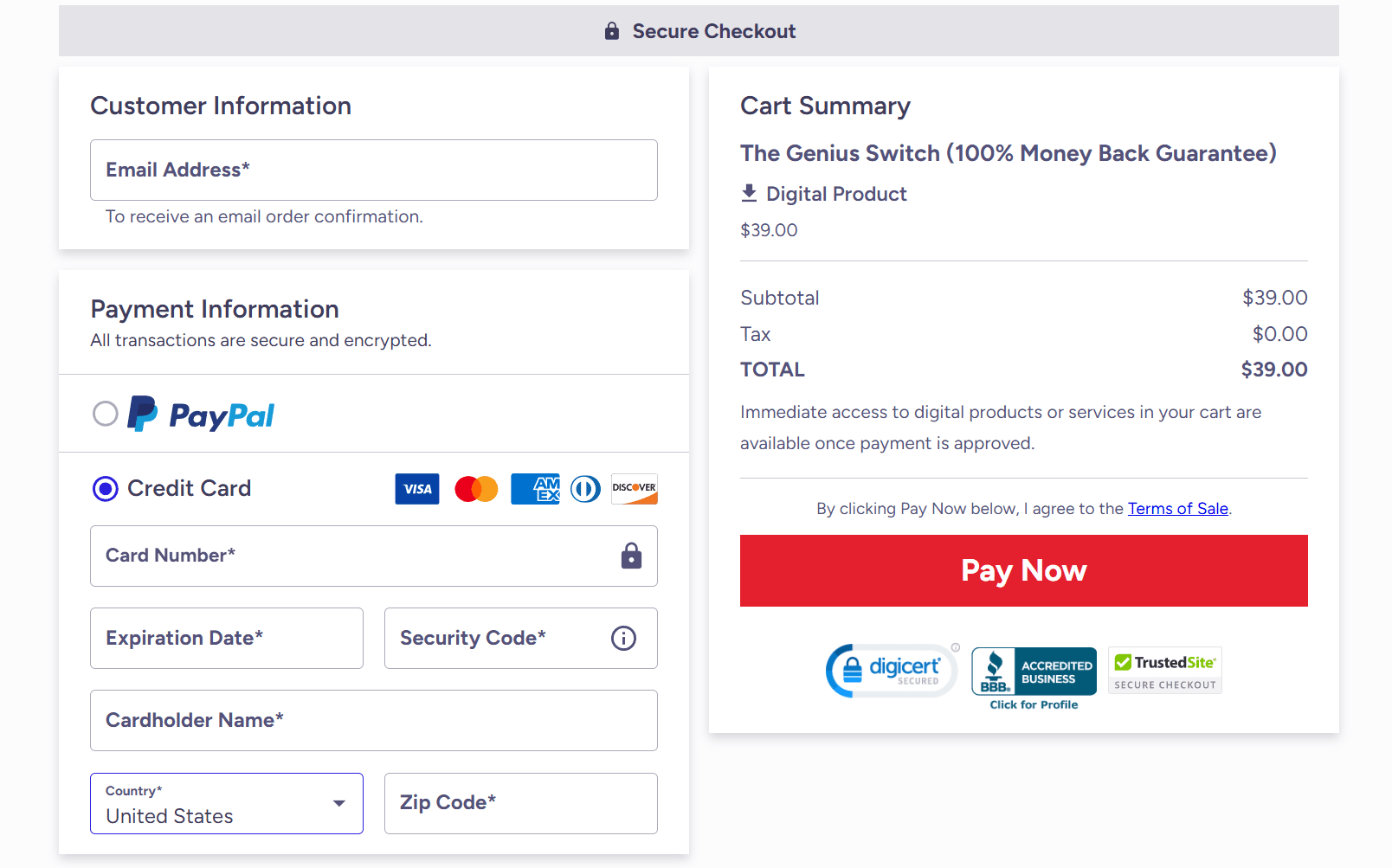The Genius Switch order page